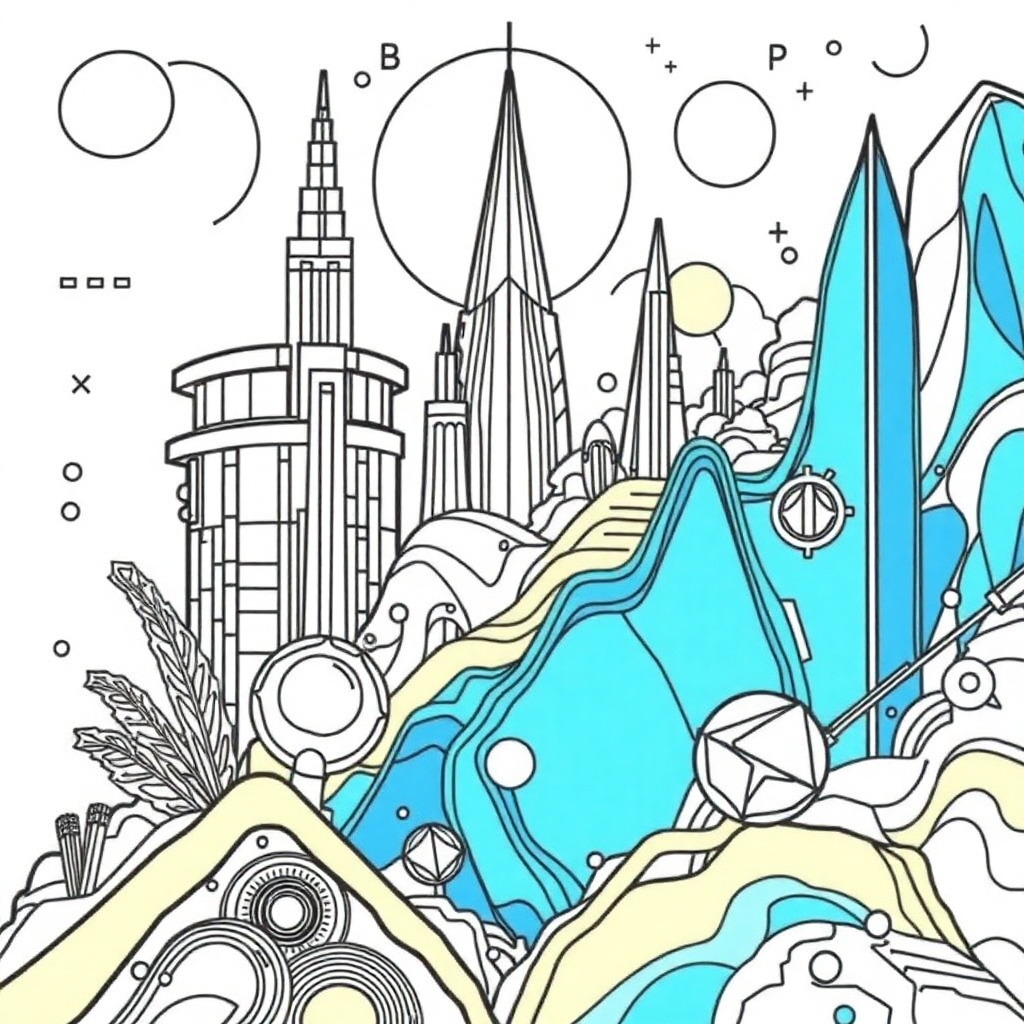 An image combining elements of a coloring book page with futuristic and innovative designs, symbolizing adapting to new trends. High-quality image, 4K resolution. Style: Blend of classic and modern design.