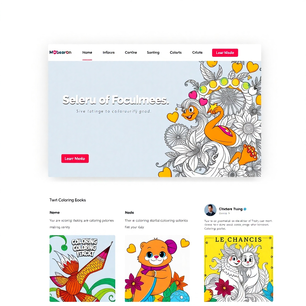 An image showcasing a well-designed website and popular social media platforms, seamlessly integrated with images of attractive coloring books. High-quality image, 4K resolution. Style:  Modern and user-friendly interface.
