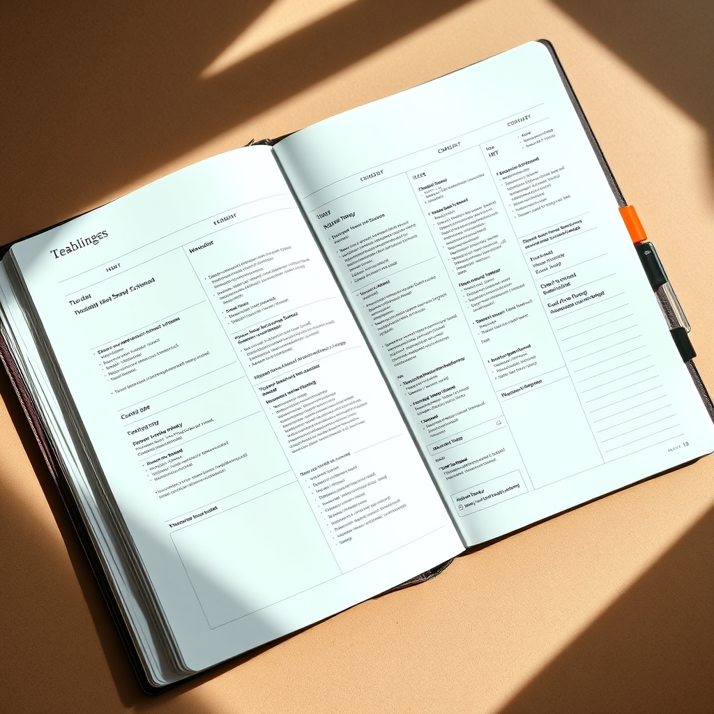 Open planner showing a weekly schedule spread with tasks.