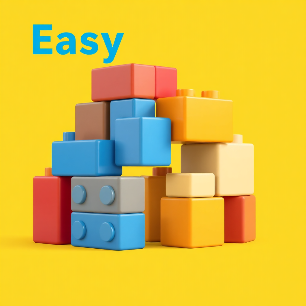 Create a stylized image of simple building blocks forming a solid structure, symbolizing the ease of setup. The background should be a bright and cheerful color. Technical Specs: 4K resolution.