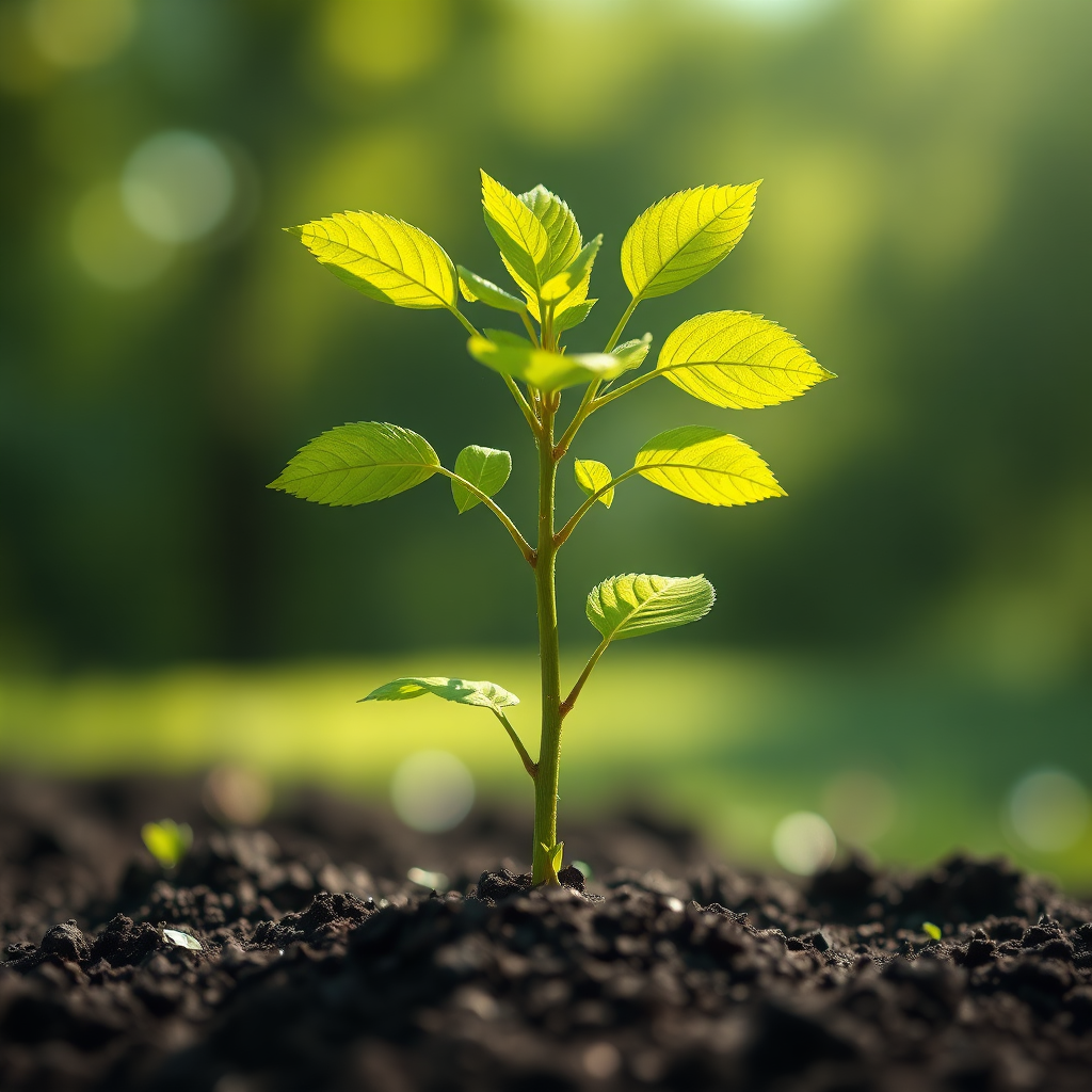 Create a photorealistic image of a seedling growing into a strong, thriving tree, symbolizing the growth potential of alternative lending. Use natural light and vibrant green colors. Render in 4k.