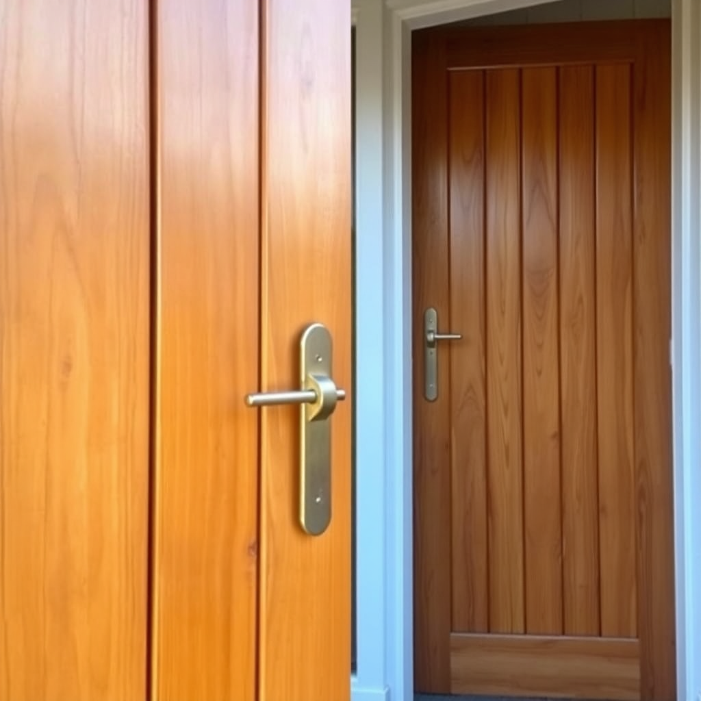 Polished wood door after