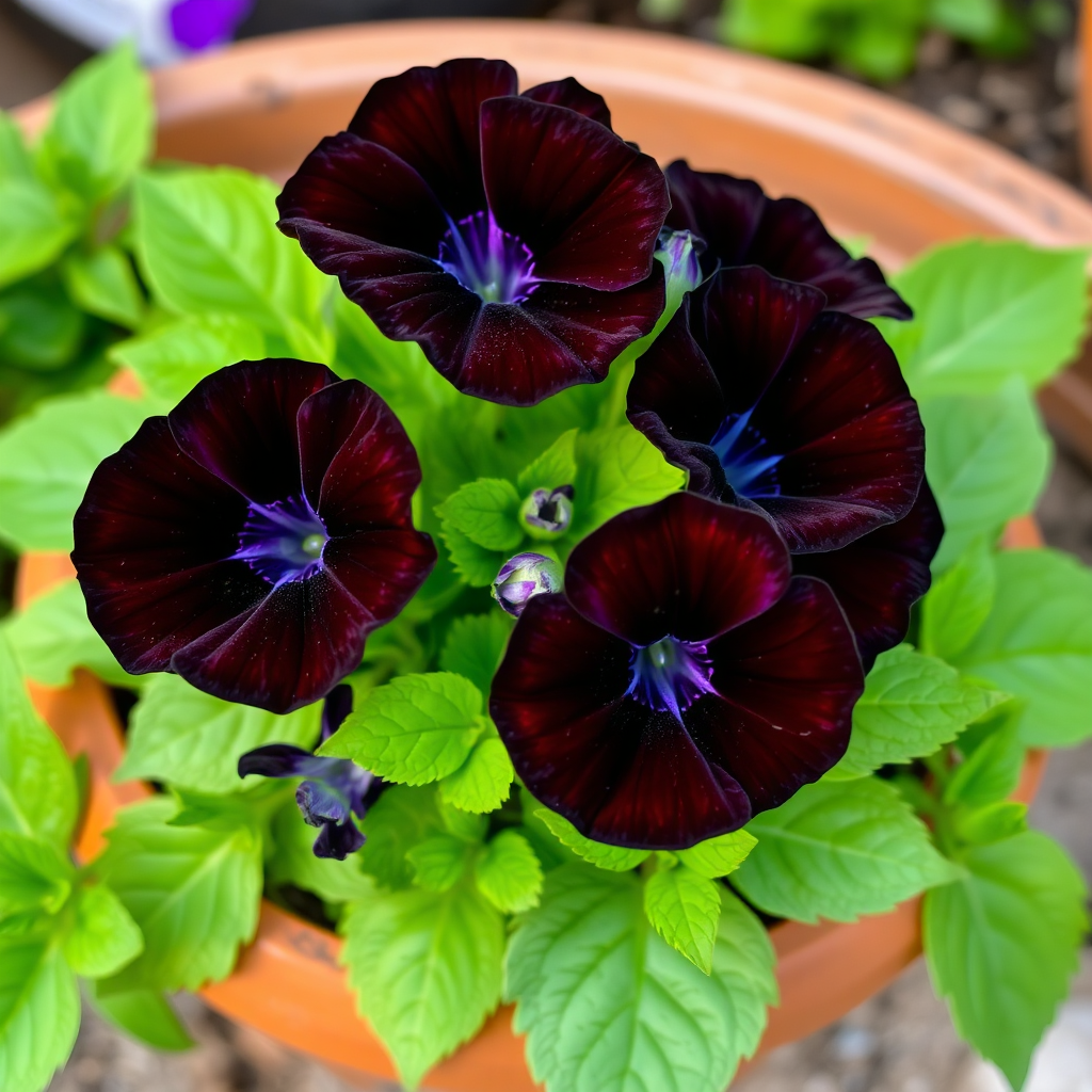 Velvety-black petunias