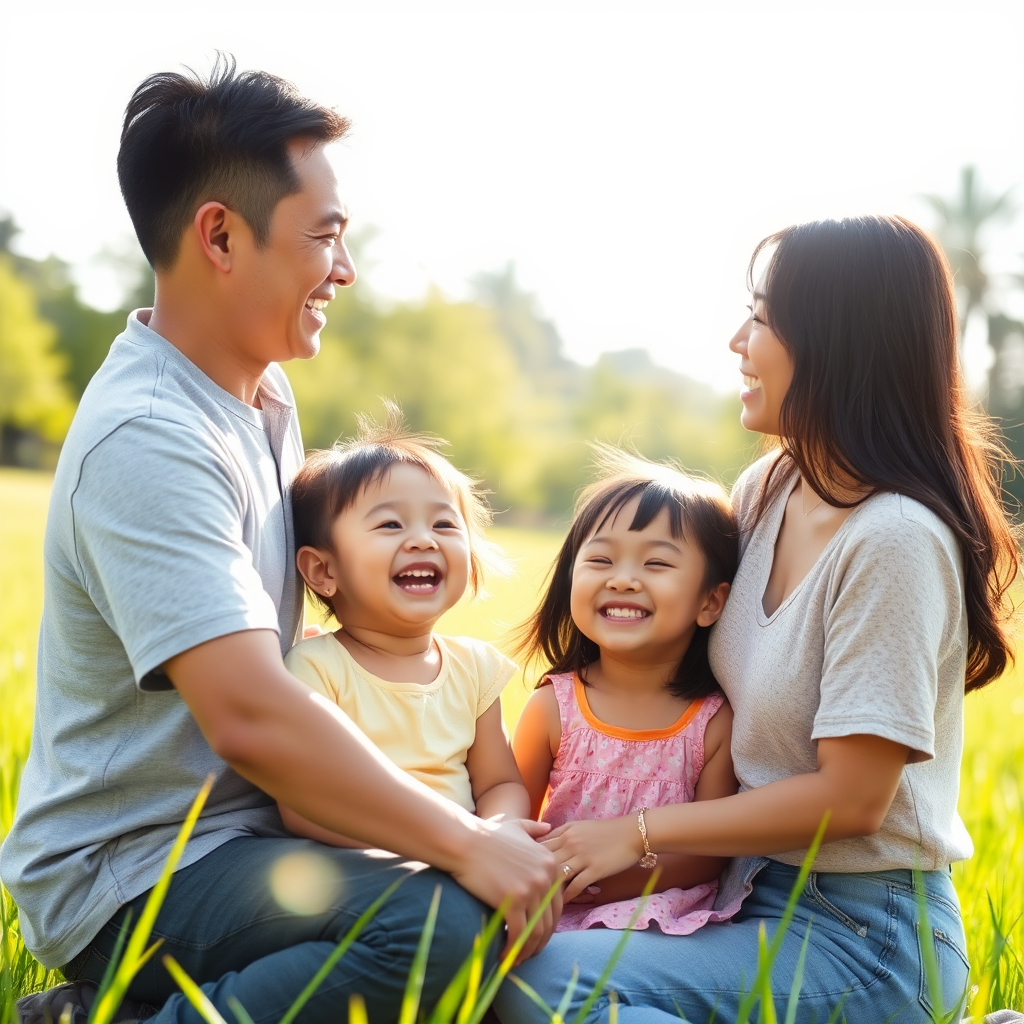 Asian family enjoying outdoor healthy living