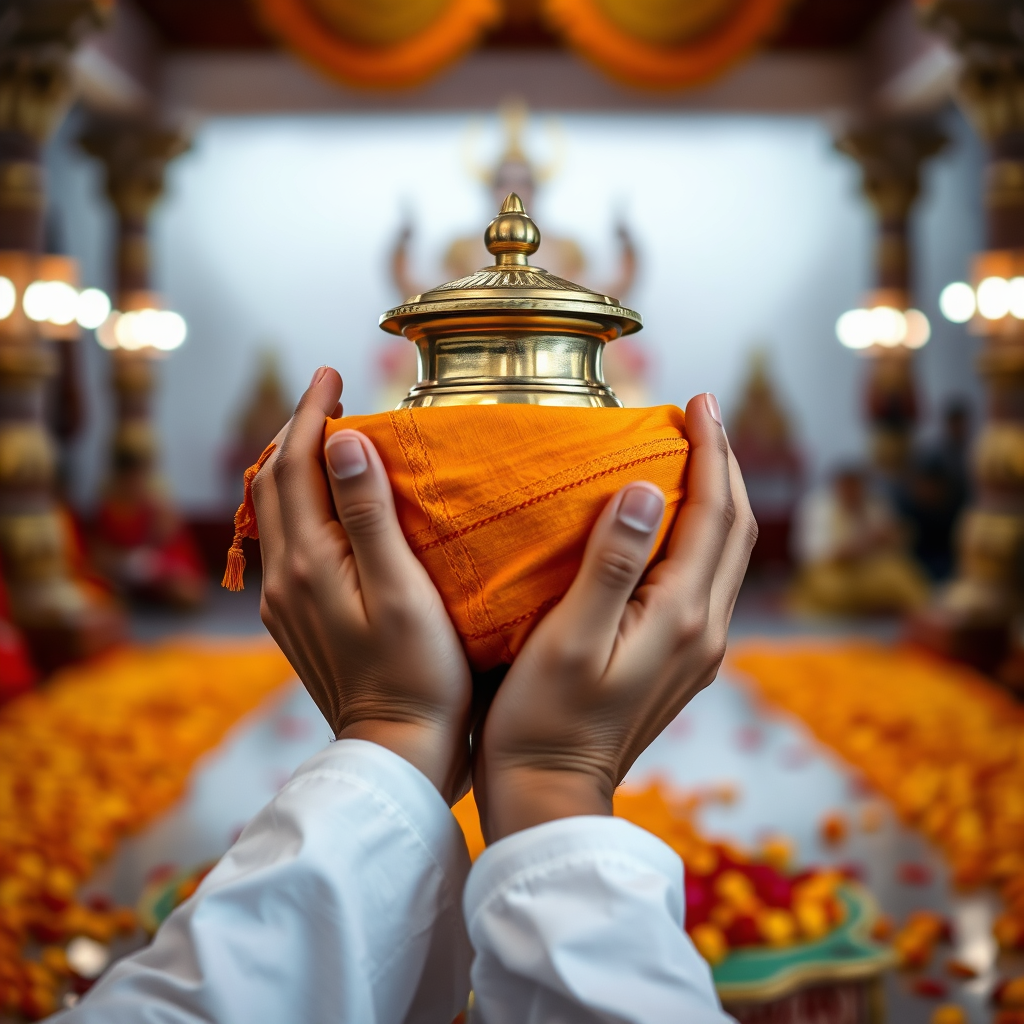 Dignified handling of a sacred urn.