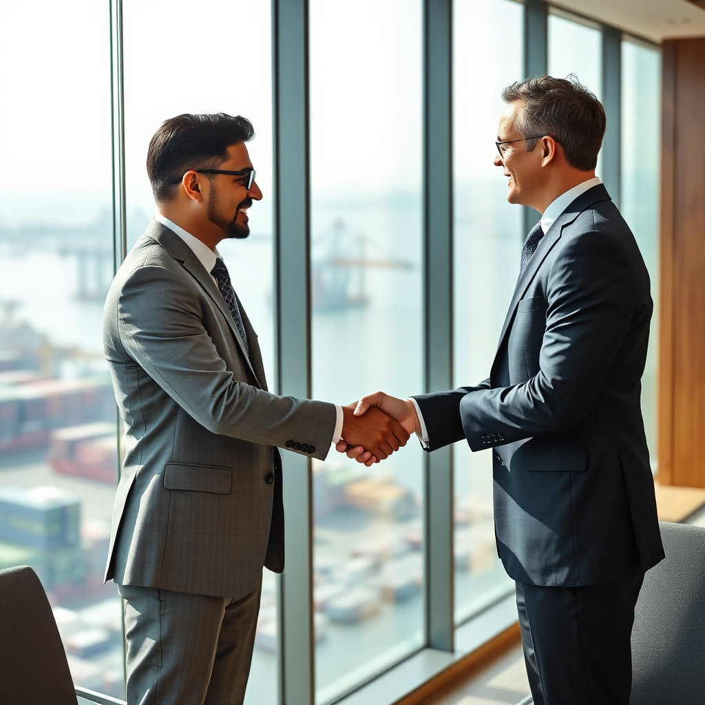 Corporate executives shaking hands