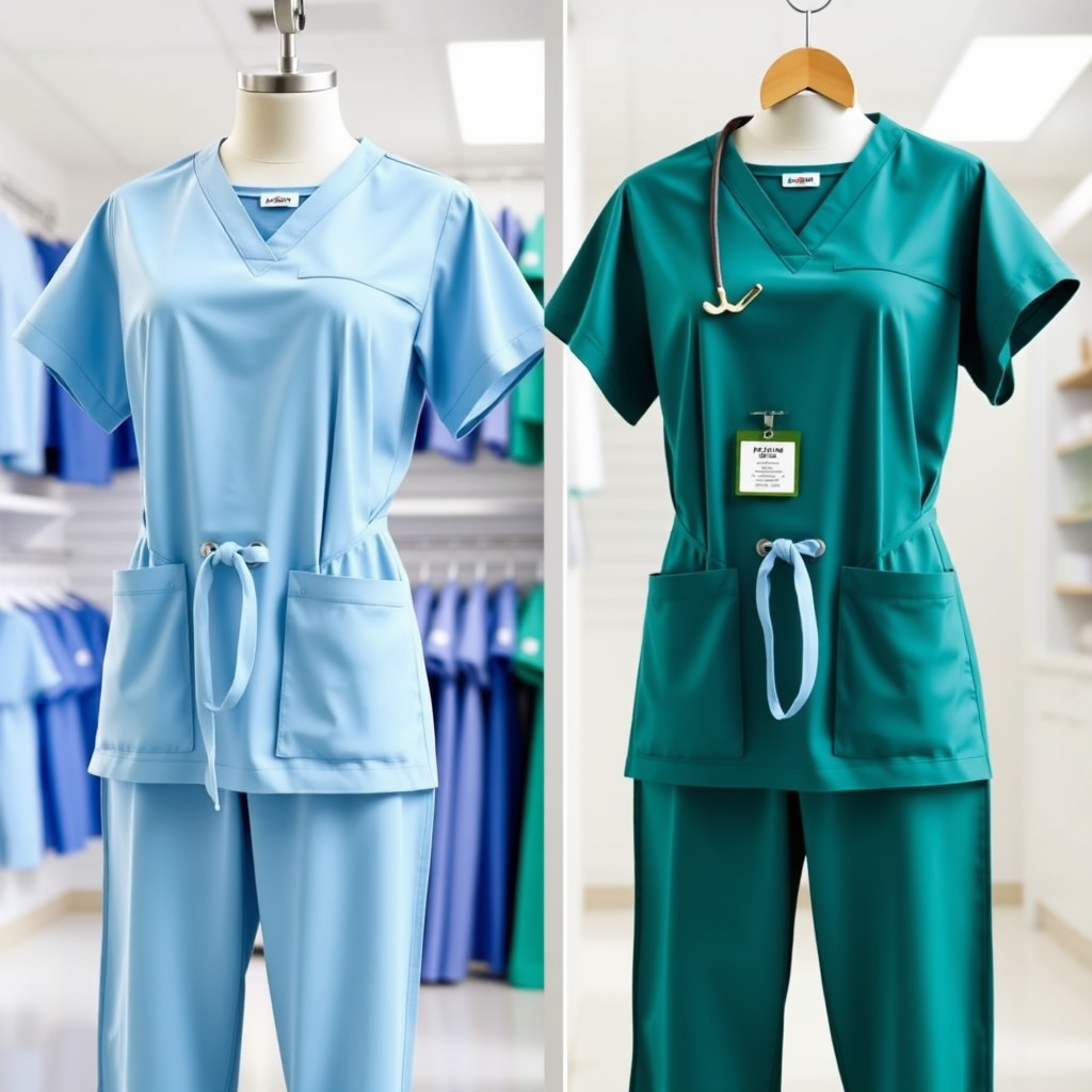 Blue and green nursing scrubs