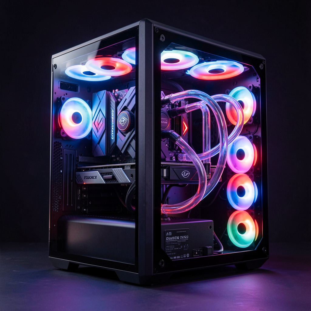 Custom built gaming PC with RGB lighting