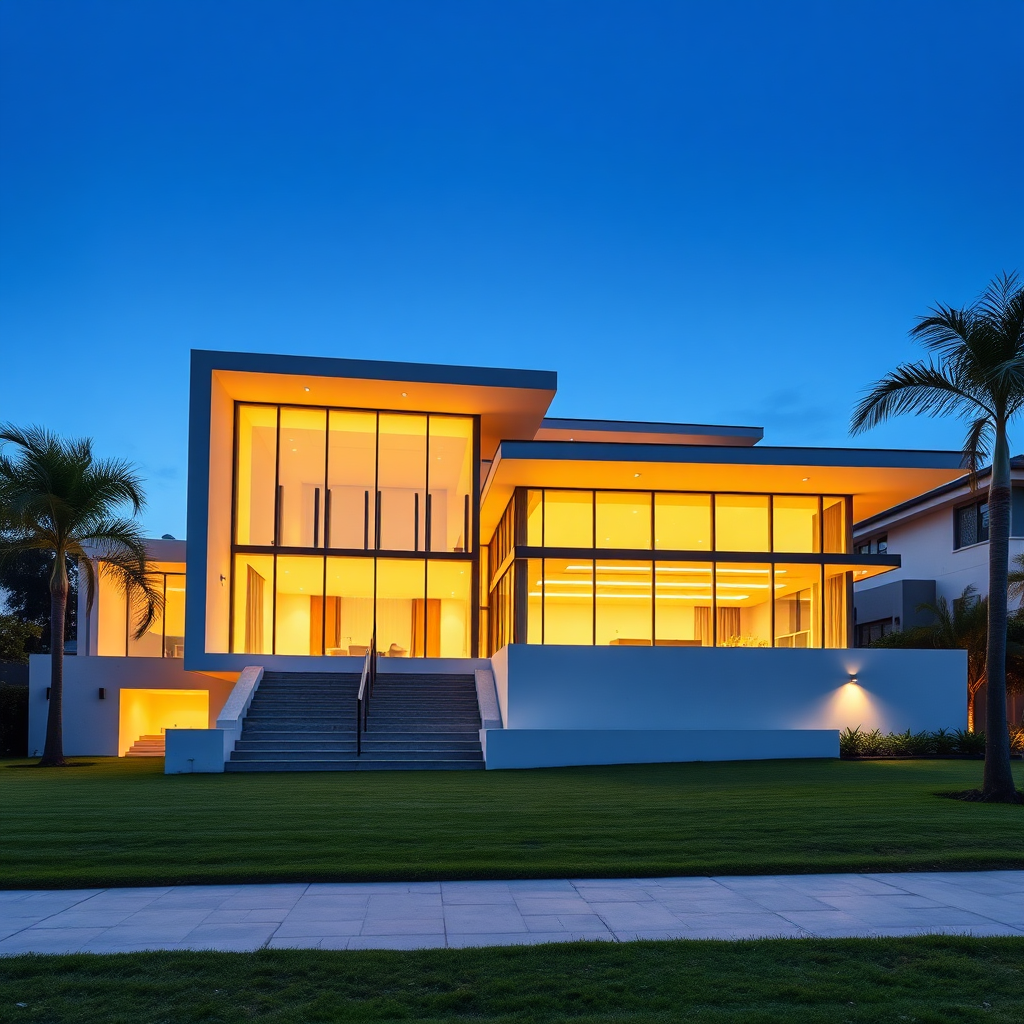 Modern luxury Singapore landed house at dusk built by BL Construction