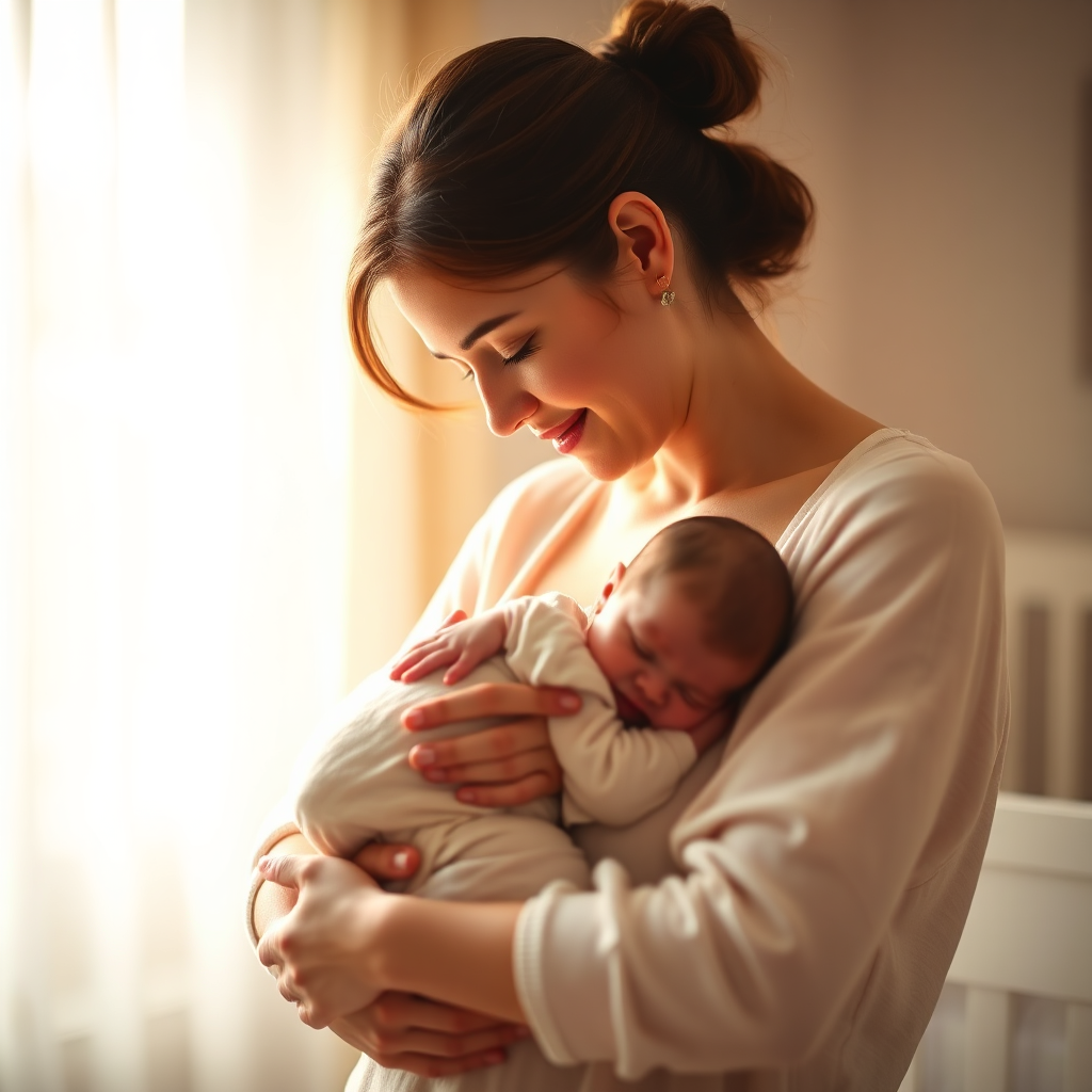 Mother lovingly holding her newborn baby