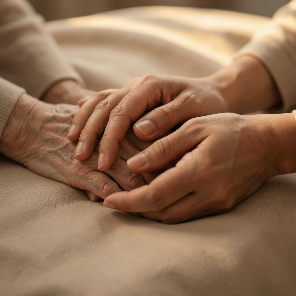 Family members holding hands in support