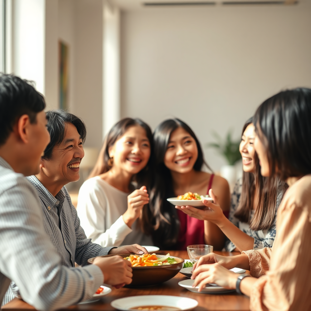 Asian community members gathering and socializing