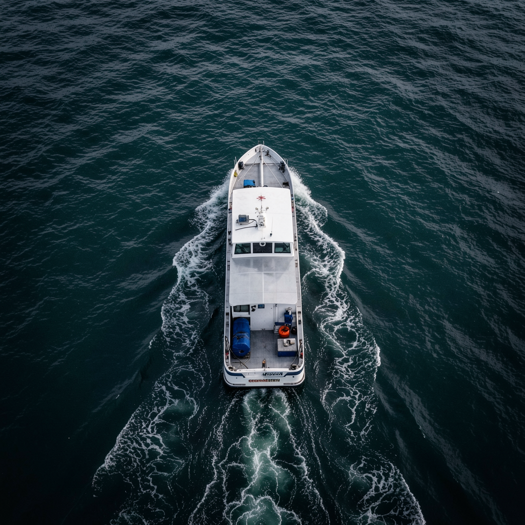 Aerial view of workboat in Singapore waters