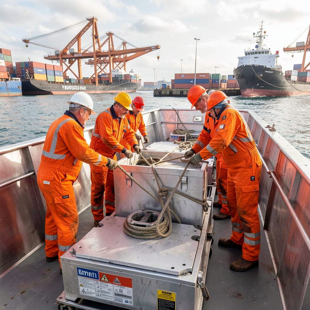 Marine crew working on workboat deck