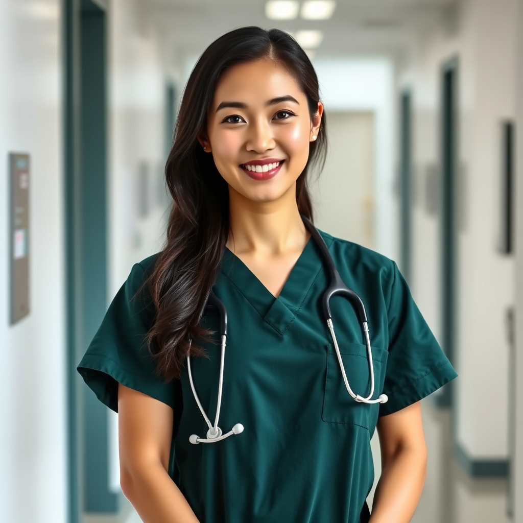 Asian female doctor in scrubs