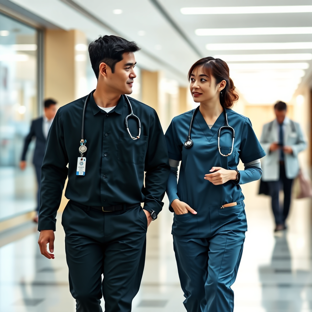 Asian healthcare professionals walking