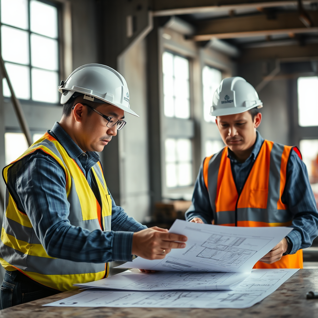 Engineers reviewing structural drawings