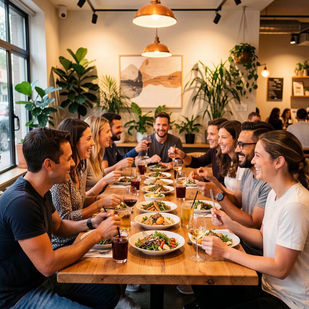 Friends dining at Original Greens