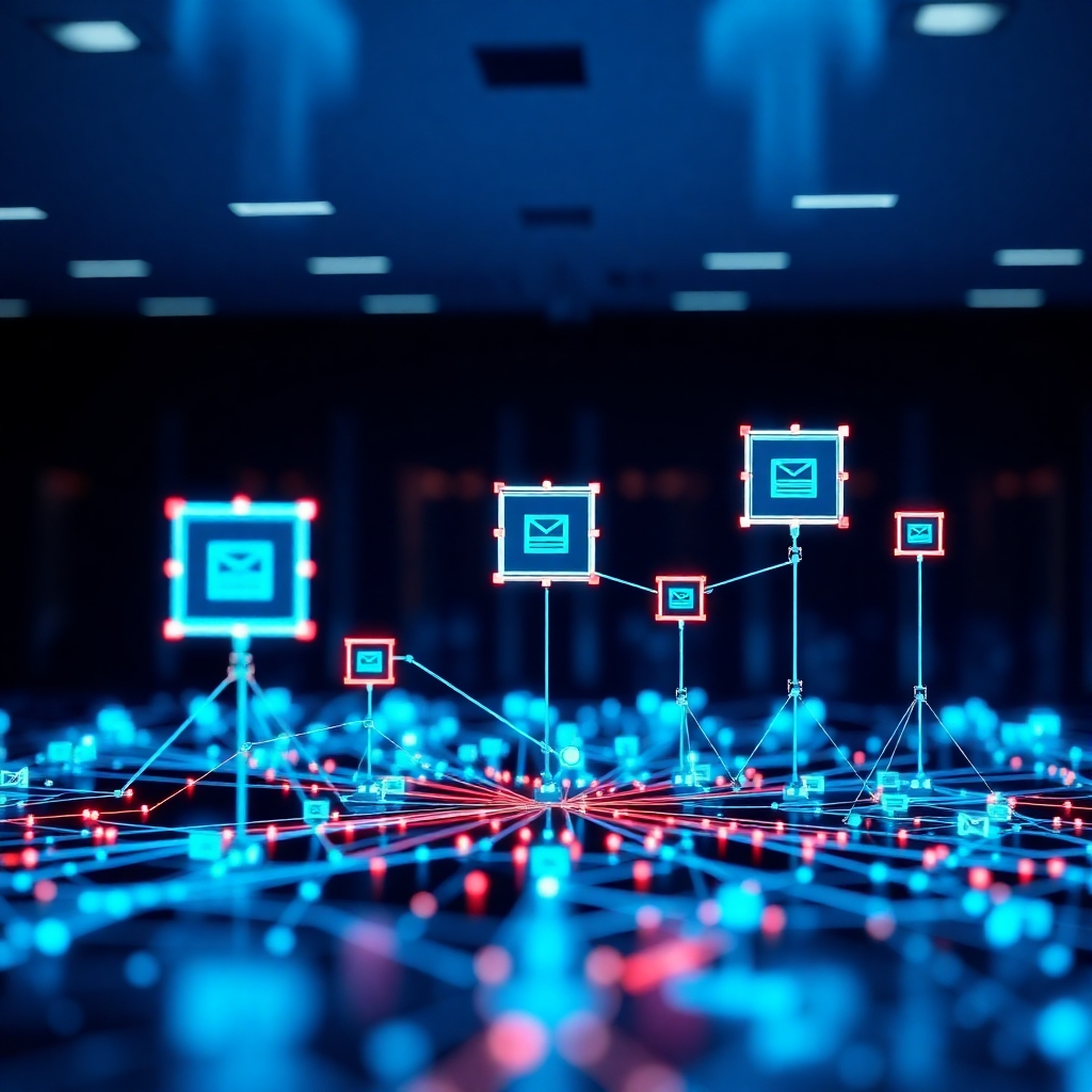Create an image showing the scalable nature of software, such as expanding nodes in a network to represent growth and flexibility