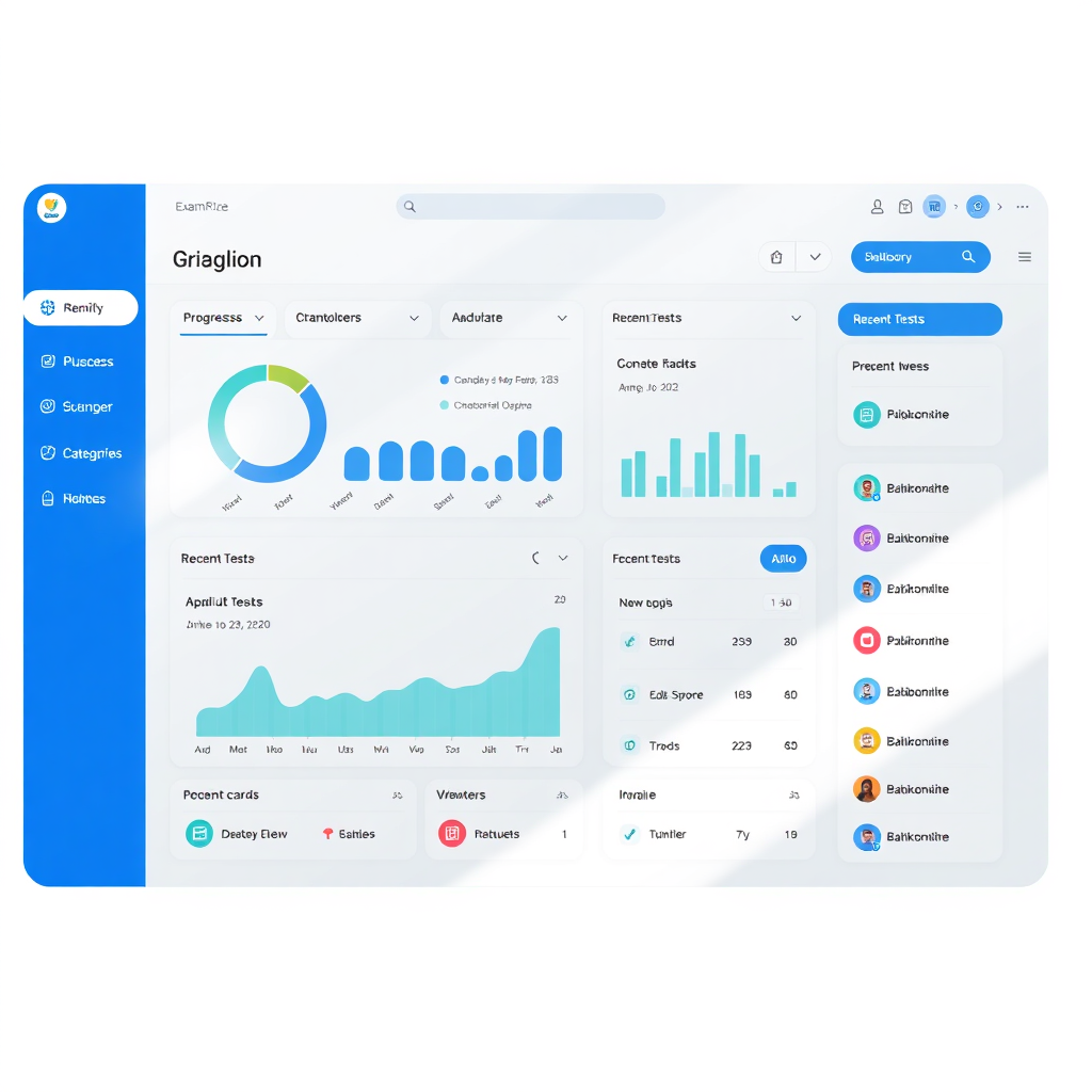 Dashboard mockup showing tests and progress