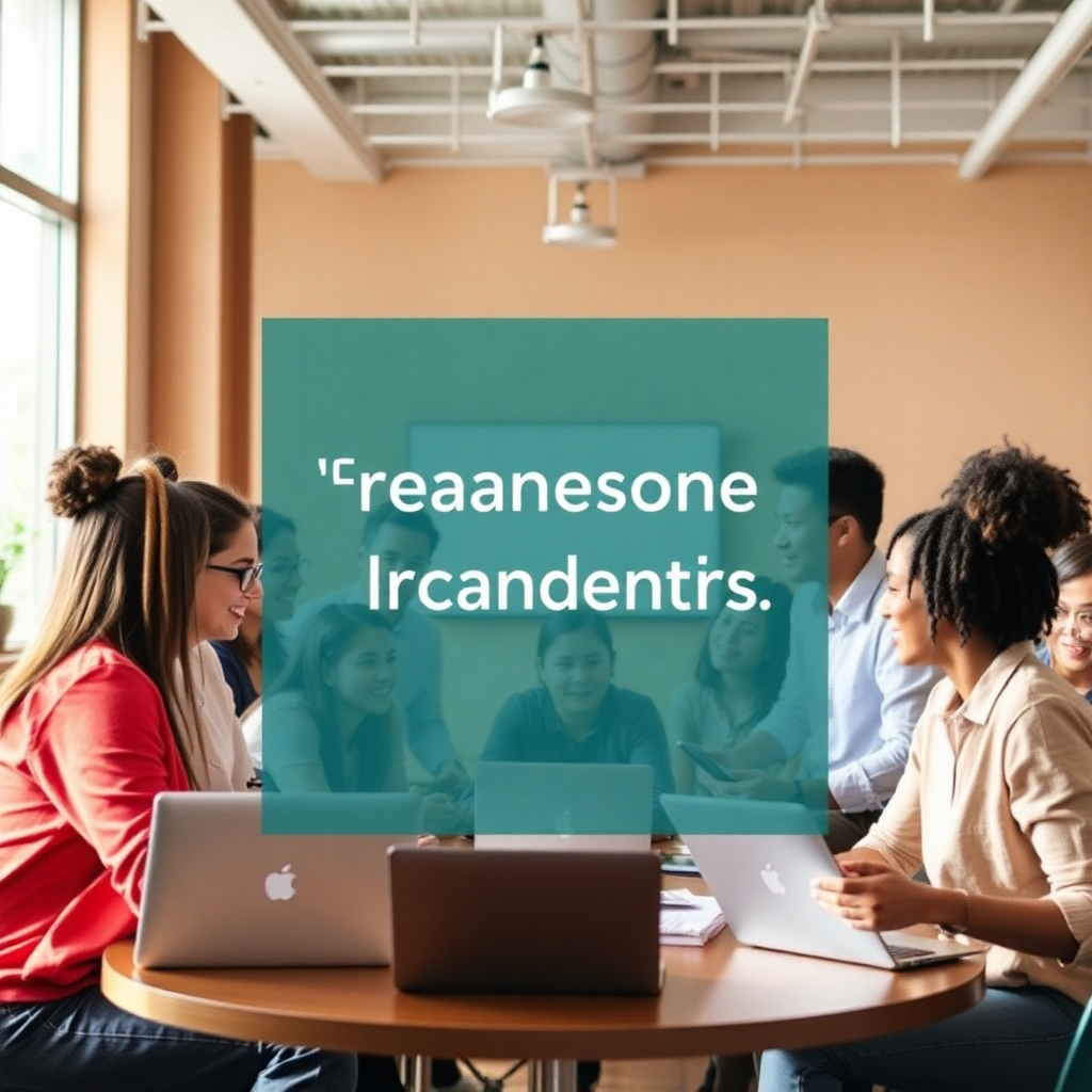 Visualize a vibrant community gathering where learners are sharing insights and experiences. The settings should be informal yet professional, with participants engaging in discussions and sharing laptops. Bright lighting should create an open feel, inviting participation and collaboration. Capture the excitement of camaraderie and shared learning experiences that embody the essence of the academy.
