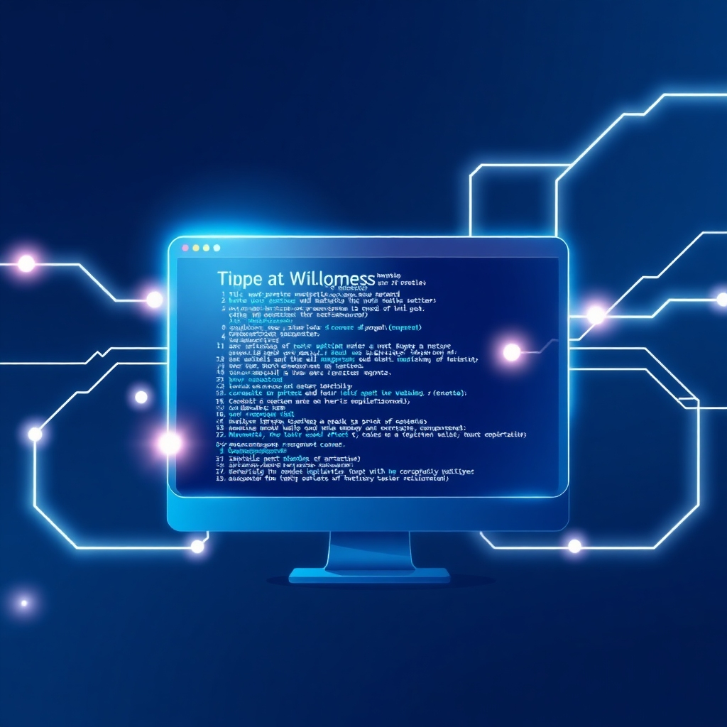 Create a stylized image of AI-powered website optimization. The illustration should be sleek and modern, showing a website's code transforming and optimizing itself via the power of AI, represented by glowing lines and data streams. Use futuristic, subtle effects to highlight the technological advancement.