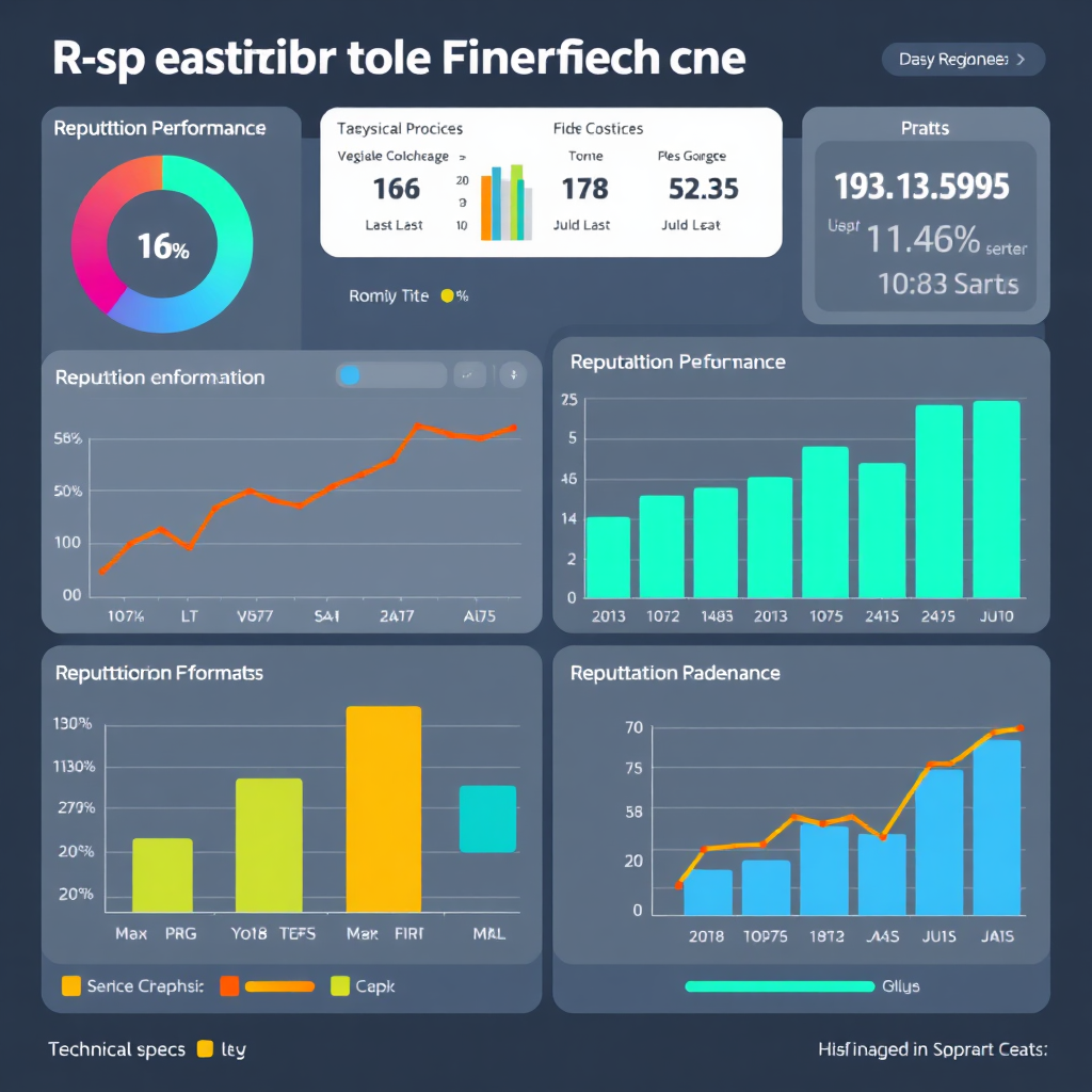 A dynamic display of charts and graphs illustrating reputation performance metrics. The data is presented in a clear and concise manner, with key insights highlighted. The color palette consists of vibrant colors that make the data easy to interpret. Technical specs: High resolution, digital rendering.