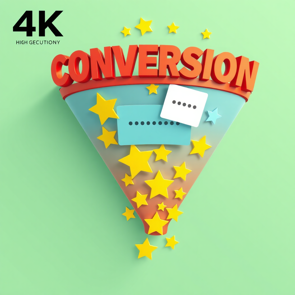 A dynamic image showing a conversion funnel, with positive reviews cascading into the funnel, leading to a surge in sales. The colors are vibrant and energetic, emphasizing the positive impact. 4K resolution, high quality.
