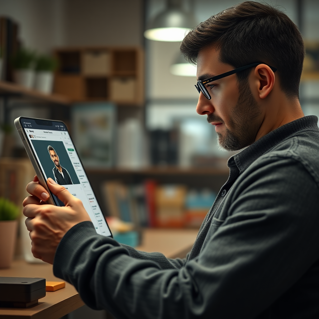 A photorealistic image of a customer browsing a product page with prominent customer reviews, making a confident purchase decision. The scene is well-lit and inviting. 4K resolution, high quality.