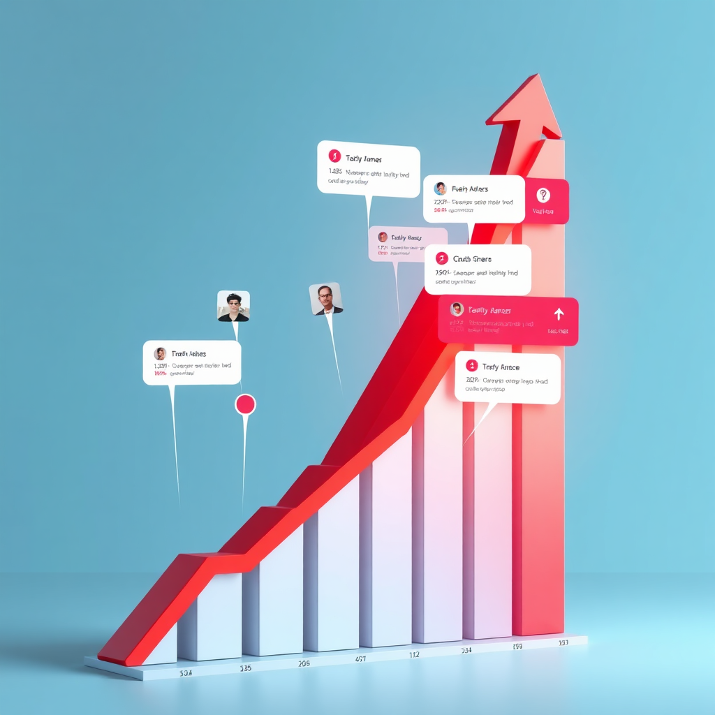 A photorealistic image of a sales chart dramatically increasing, with positive customer reviews flowing into the chart's upward trajectory. The colors are vibrant and energetic, emphasizing growth. 4K resolution, high quality.