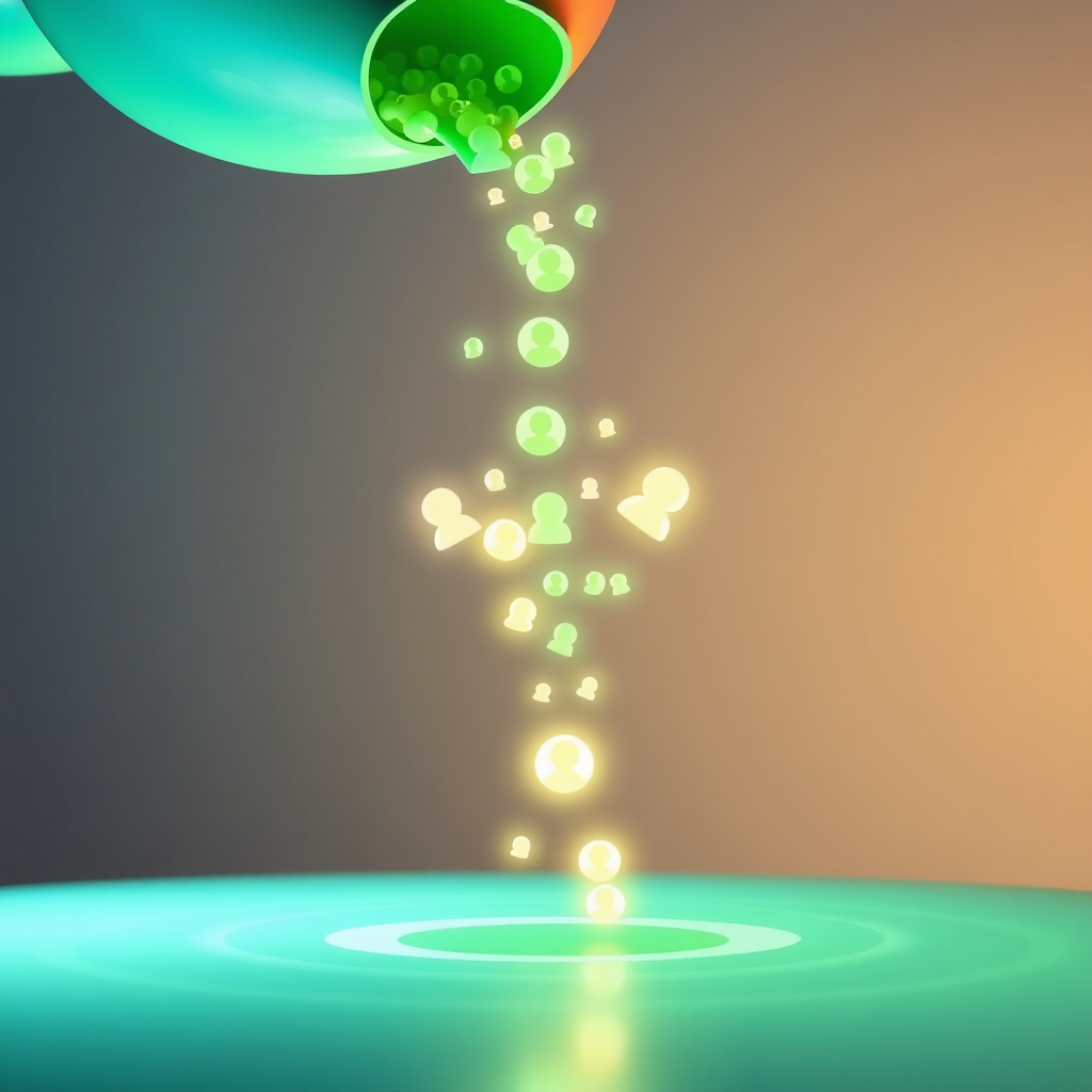 A stylized image depicting a funnel where customer reviews and feedback are poured in. As the feedback flows through the funnel, it transforms into glowing data points and actionable insights that illuminate a path forward. The background is a clean, modern design with subtle animations. The lighting is bright and clear, emphasizing the transformation process. The color palette is primarily green and blue, representing growth and intelligence. The camera angle is a close-up, focusing on the details of the funnel and the data points. Style Reference: A blend of data visualization and infographic design. Technical Specs: 4K Resolution, High Quality.