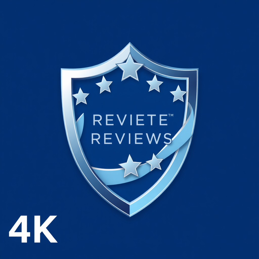 A stylized image depicting a shield or emblem made of intertwined positive reviews, symbolizing strength and credibility. The color palette is blue and silver, conveying trust and reliability. 4K resolution, high quality.
