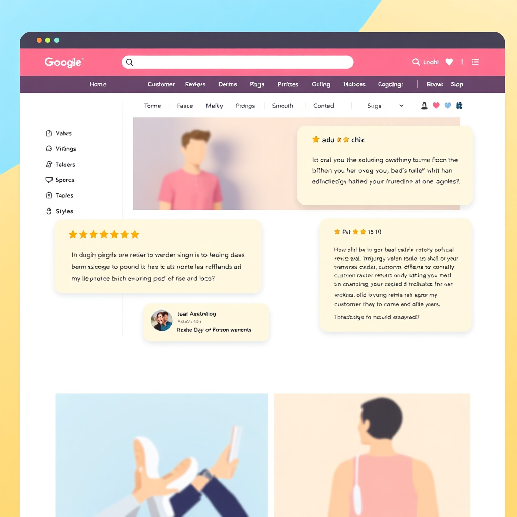 A stylized image depicting a website where customer reviews are integrated seamlessly into the design, making it more engaging. The website layout is clean and modern. Bright and inviting colors. 4K resolution, high quality.