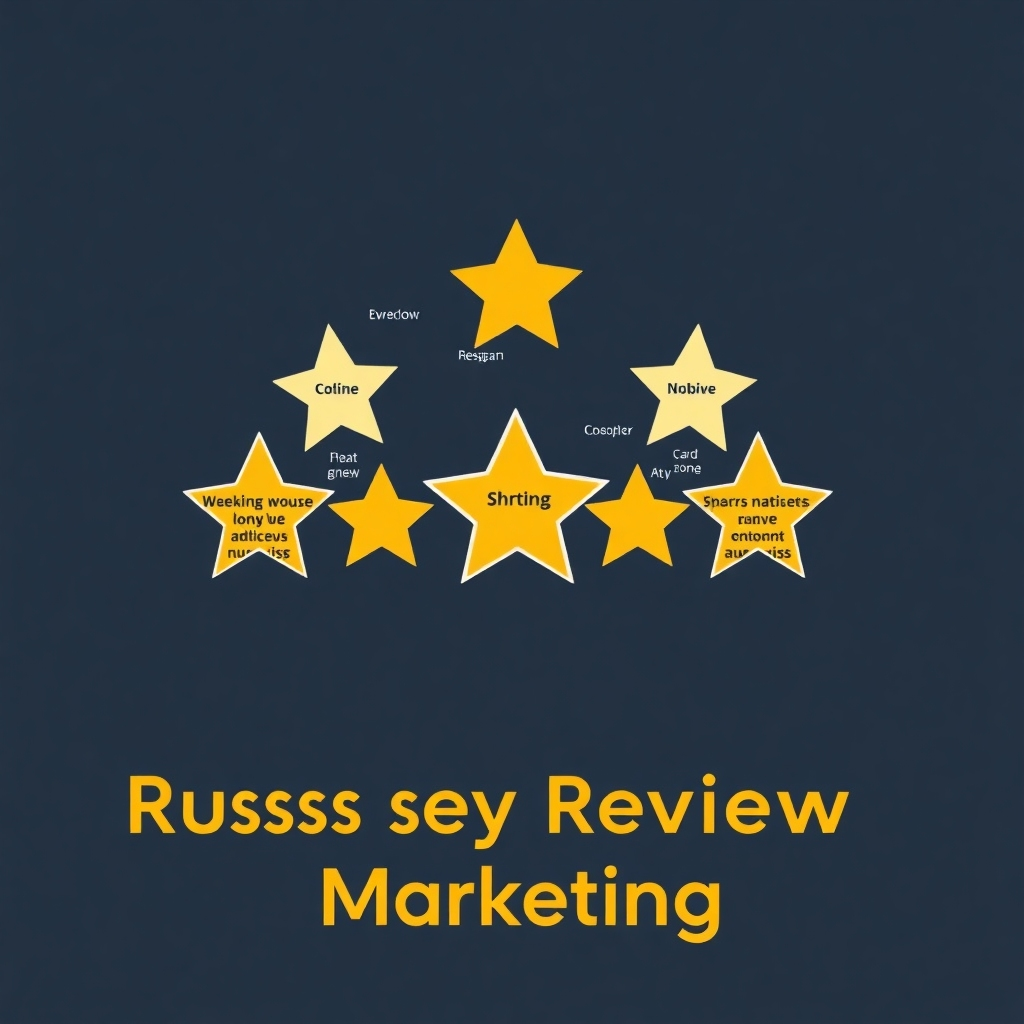 A stylized image of a five-star rating, with each star bursting with positive words and comments, creating a visually attractive and memorable representation of successful review marketing. The style should be celebratory and optimistic.