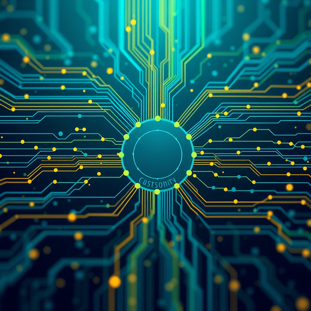 An abstract image of data streams flowing into a central hub, forming a graph that represents customer feedback insights. The color palette is a blend of blues, greens, and yellows. Style: Modern and data-driven. Technical specs: 4K resolution, high quality.