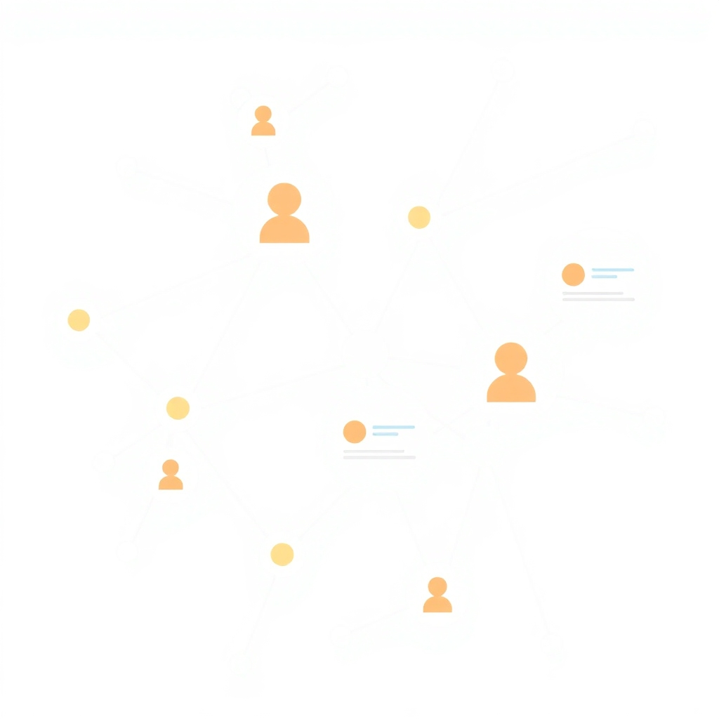 An illustration showing a network of connected dots and lines, representing interactions between a business and its customers through live reviews and feedback. The style should be modern and abstract, emphasizing interconnectedness.
