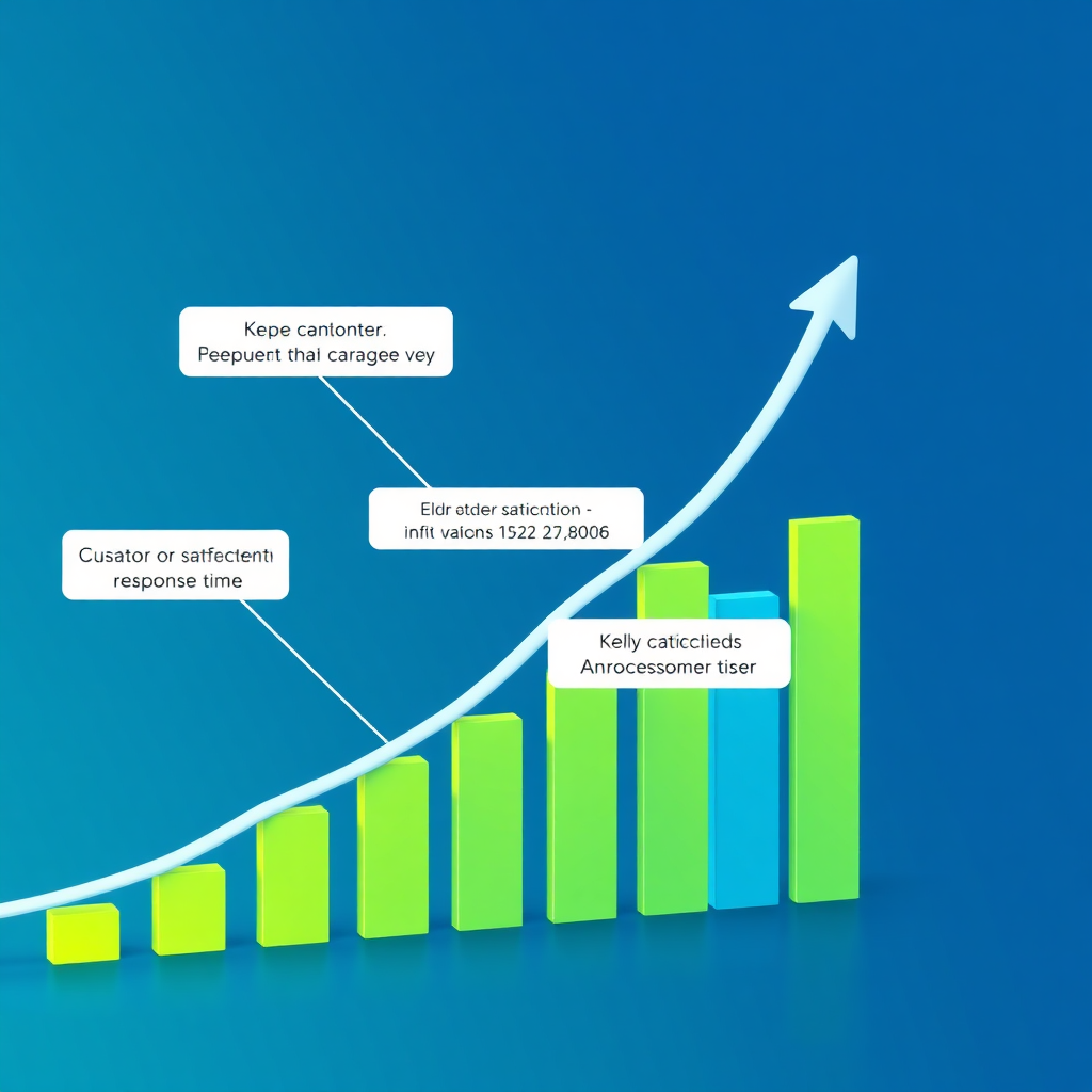 Depict a rising graph with various data points representing customer feedback. Highlight specific points on the graph with callouts explaining key trends (e.g., 'Increased satisfaction with response time'). The color scheme should be vibrant and professional, using shades of blue and green. The overall impression should be of insightful analysis. Technical specs: 4K resolution, high quality rendering.