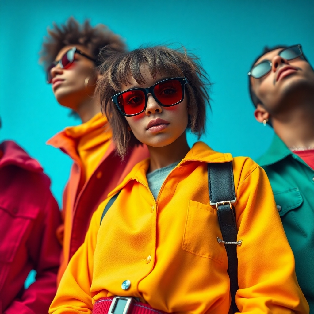 A bold and artistic image of clothing designed to express individuality and creativity. The color palette is vibrant and expressive. The camera angle is close-up, focusing on the unique details of the clothing. The overall feel is one of self-expression and confidence.