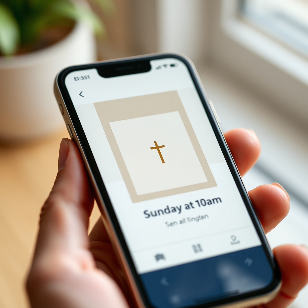 Church social post mockup on a phone screen