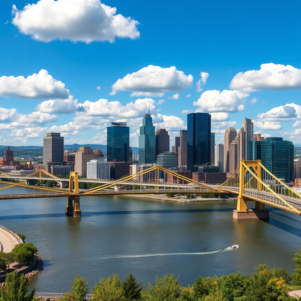 Pittsburgh skyline with bridges and river