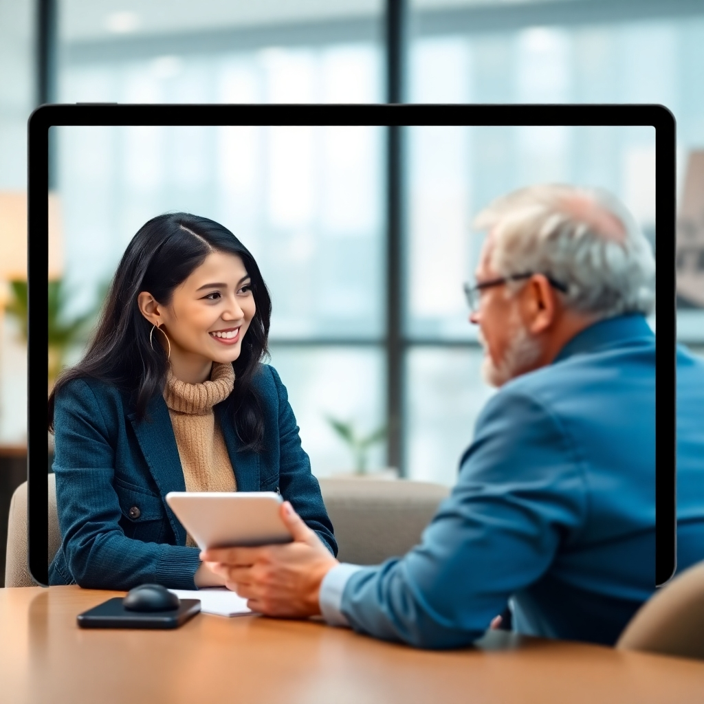 Show a student receiving constructive and personalized feedback from their mentor. Setting in a modern online environment. The scene conveys trust and personalized assistance. Use a warm color palette with hues of blue and green.
