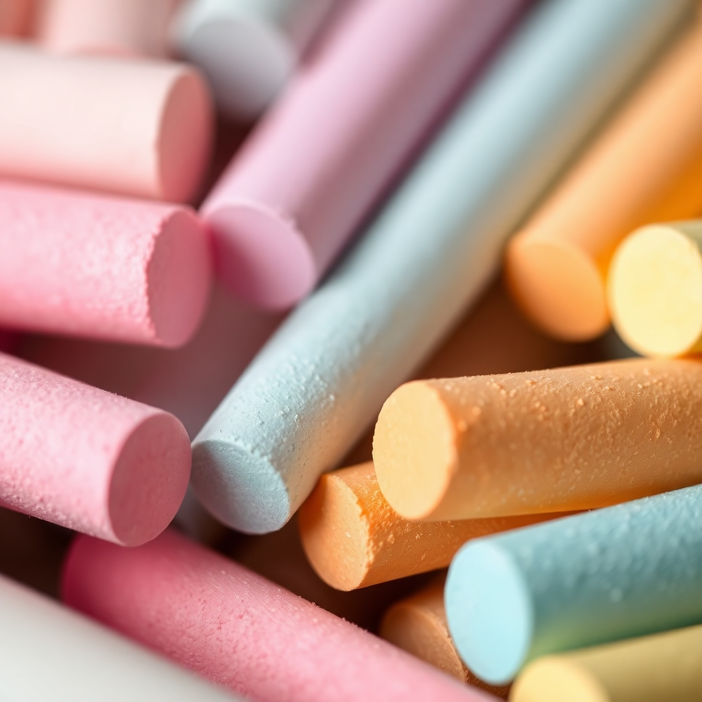 A close-up, macro photograph of soft pastel sticks of varying hues arranged in a pleasing gradient. The focus is on the texture and powdery quality of the pastels. The lighting is soft and diffused, highlighting the subtle variations in color. Color palette: soft, pastel tones. Technical specifications: 4K resolution, high quality.