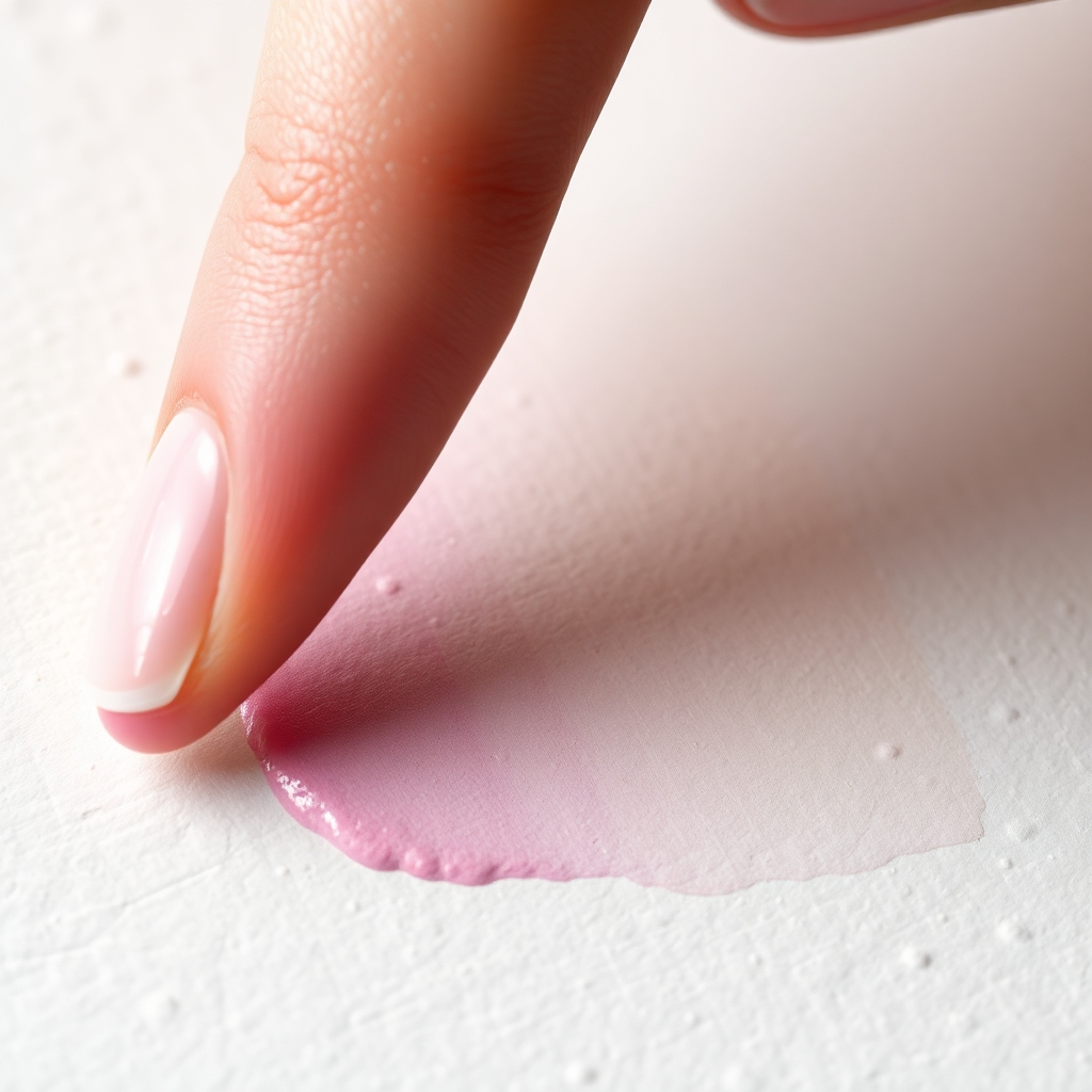 A close-up photorealistic image of an artist's fingers blending soft pastel pigments on textured paper. The focus is on the blending motion and the resulting smooth transitions. Soft, diffused lighting highlights the texture of the paper. Technical specifications: 4K resolution, high quality.