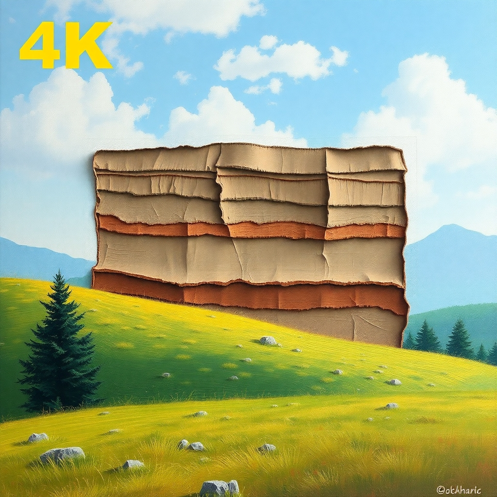 A photorealistic image demonstrating the layering technique in pastel painting. A partially completed landscape shows distinct layers of pastel. Technical specifications: 4K resolution, high quality.