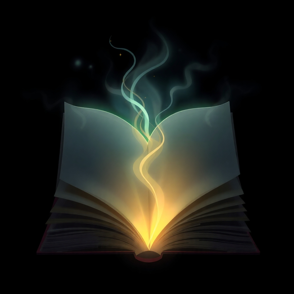 A stylized image of a closed book glowing with anticipation. Wisps of light escape from under the cover, hinting at the powerful story within. Use a dark background to create a sense of mystery and intrigue. The style should be magical and ethereal.