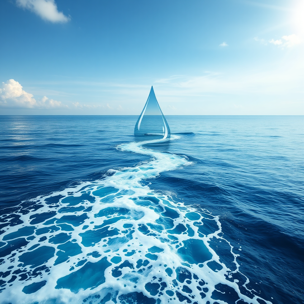 A stylized image of a single tear transforming into a flowing river as it merges with a vast, calming ocean landscape. The color palette should be soothing and harmonious, conveying a sense of emotional release and tranquility. The image should be visually striking and emotionally evocative, representing the therapeutic power of nature art.