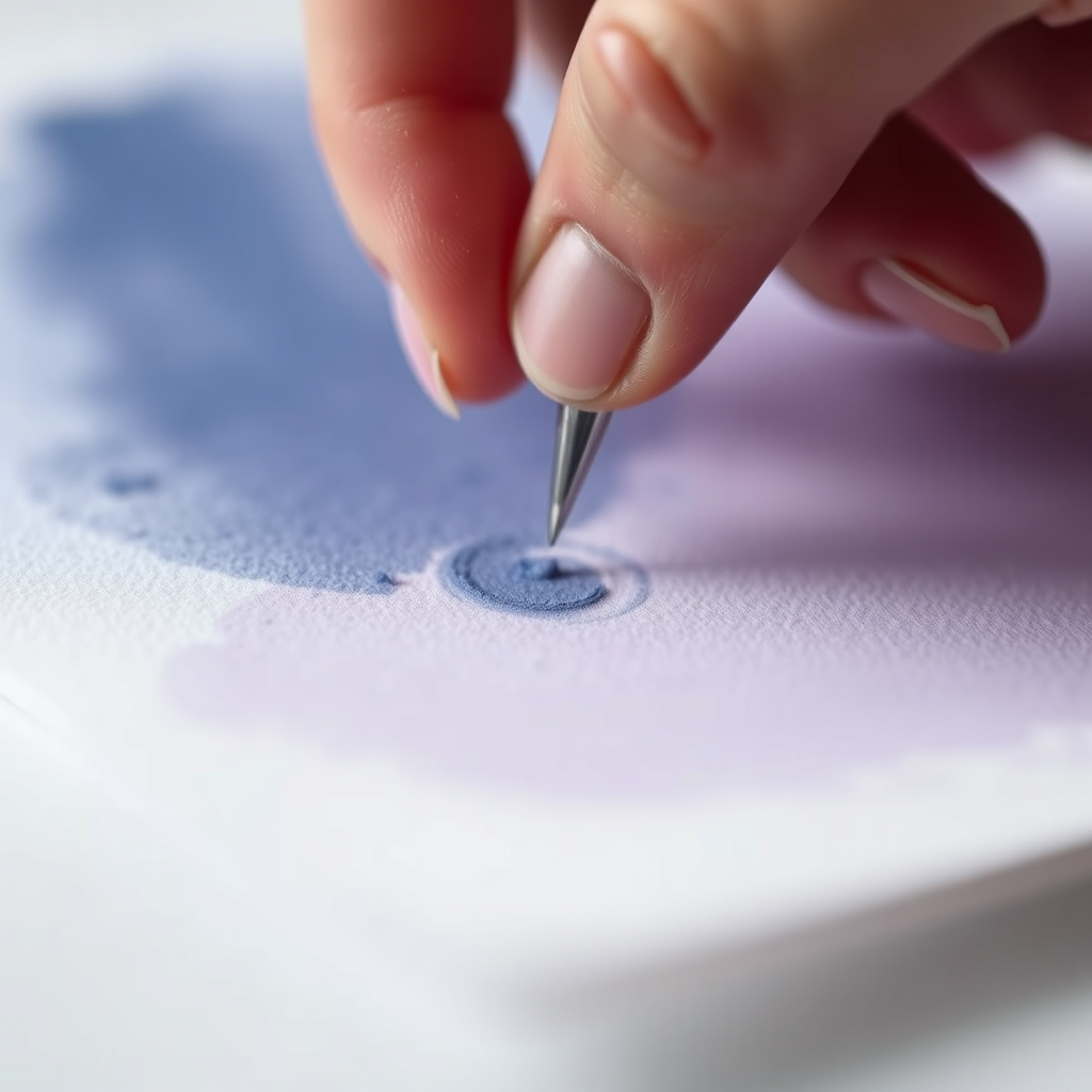 Create a visually engaging image that showcases the blending process of soft chalk pastels on paper. Focus on an artist's hand gently smudging and blending different shades of pastel to create a smooth, gradient effect. The scene should feature a close-up shot of the paper surface, highlighting the texture and the way the pastel pigments meld together. Use a soft, diffused light to create a dreamy, ethereal atmosphere. Colors should blend from a deep indigo to a soft lavender, creating a sense of depth and dimension. Add subtle details like chalk dust swirling in the air and the faint outline of the artist's fingers. Style inspiration could be taken from photographs that emphasize the beauty of abstract art or the intricacies of makeup blending. 4k resolution image, soft focus.