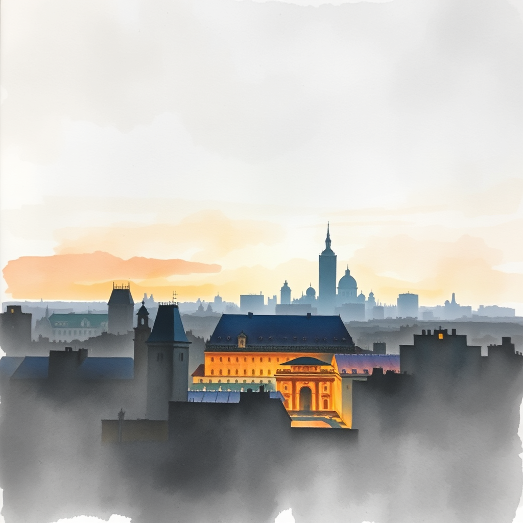 Watercolor painting of a cityscape