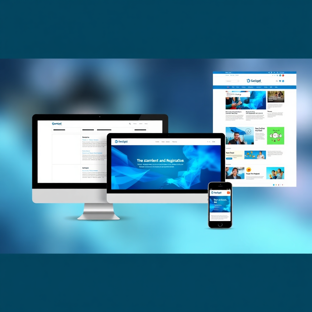 Visualize a wireframe transforming into a polished, responsive website on various devices (desktop, tablet, phone). The wireframe is clean and minimal, showcasing the site's structure, while the finished website boasts vibrant colors and engaging content. The background is subtly blurred, emphasizing the transition. Focus on the seamless adaptation across devices, highlighting the importance of responsive design. Use a cool color palette with accents of vibrant blue and green. The style should be modern and professional, conveying both the technical aspects and the creative output of web development. Capture the essence of 'transformation' and 'adaptability'.