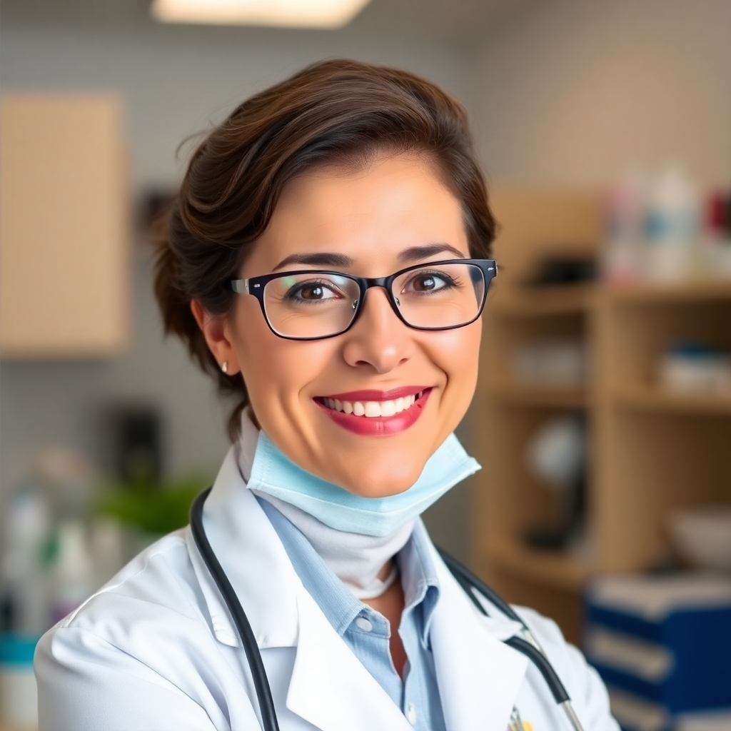 A portrait of a friendly and knowledgeable health expert in a professional setting, such as an office or laboratory. The lighting should be soft and flattering, conveying trustworthiness and expertise. The background should be blurred, creating a sense of depth and focus on the expert. 4K resolution, high quality.